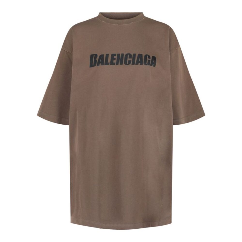 Balenciaga Distressed Logo T-Shirt Brown Womens